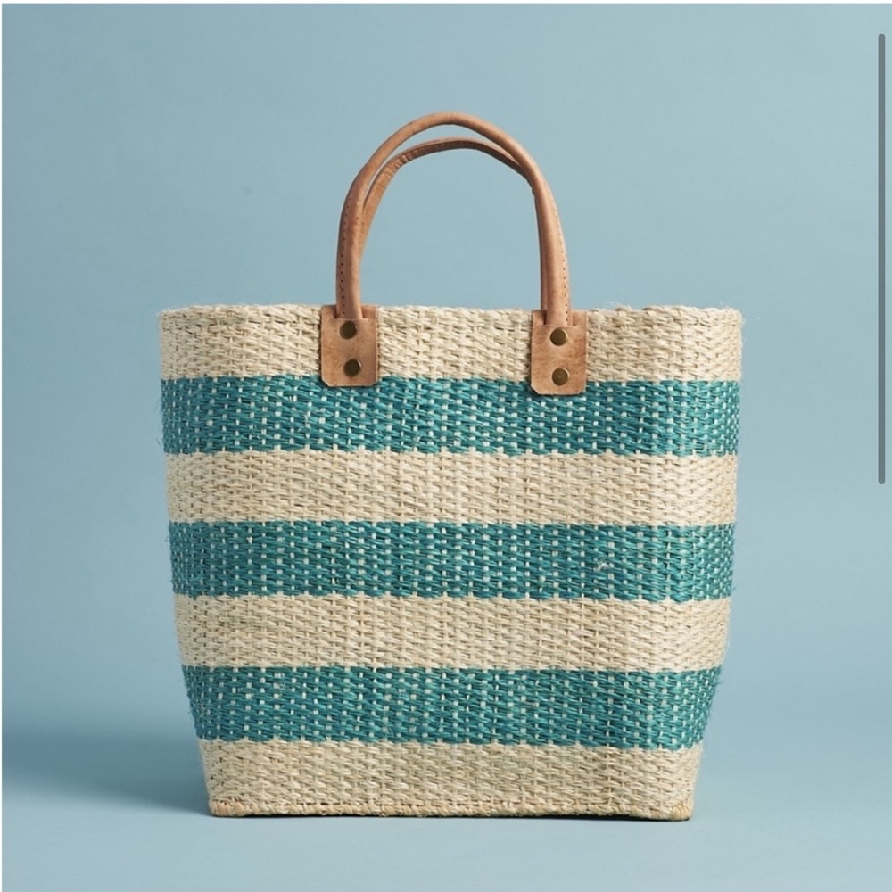 Mar Y Sol Collins striped seagrass pom pom tote - Picture 2 of 11